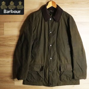 $2J/Y6.14-4　ユーロ古着　Barbour　バブアー　オイルドジャケット　ハンティングジャケット　ワックスコットン　裏チェック　M　オリーブ