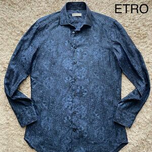 未使用級●エトロ 《至極の逸品》ETRO 長袖シャツ デニム調 ペイズリー総柄 メンズ 高級◎ 入手困難◎イタリア製 春夏 デニム 1円