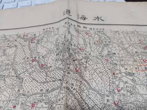 水海道　茨城県　古地図 　地形図　地図　資料　46×57cm　（書き込み多し表裏）明治40年測図　大正5年印刷　発行　B2303