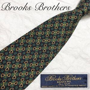 ■美品■Brooks Brothers ブルックスブラザーズ　ネクタイ　ホースビット　ジュエリー　総柄　シルク100% 米国製　黒×緑×金