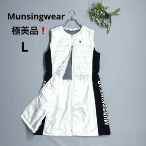 極美品★マンシングウェア　L 中綿　ノーカラー　ノースリーブ　ワンピース　白　Munsingwear