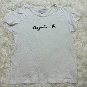 １円～　I-4　60　agnes b アニエスベー　Tシャツ　ロゴ　ホワイト　カットソー　コットン　サイズ2