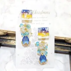 クリスマス★レジン 雪景色 トナカイ♡クリスタルガラス 結晶色★サージカルピアス