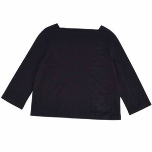 美品 エルメス HERMES Tシャツ 七分袖 カットソー コットン 刺繍 トップス レディース フランス製 40(M相当) ブラック cf05mr-rm05e27419