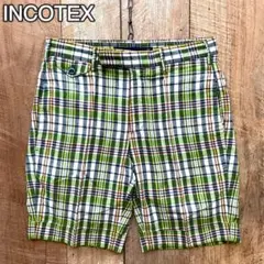 【美品】INCOTEX チェック柄 ショーツ ショートパンツ 42 グリーン