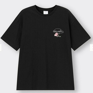 Lサイズ 新品 GU おぱんちゅうさぎ ブラック Tシャツ グラフィックT 5分袖 黒 本体綿100 WHAT O OPANTY 刺繍 オーバーサイズ 送料無料　　