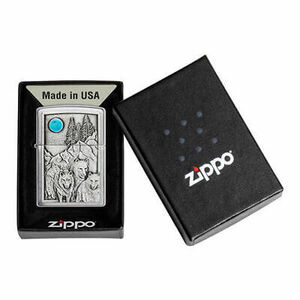 Zippo Wolf Pack and Moon Emblem Design Brushed Chrome 49295