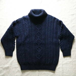 Guernsey WOOLEN Turtle neck knit 38size NAVY フィッシャーマン タートルネック ニット