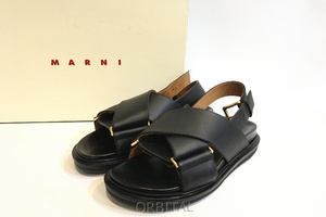 二子玉)MARNI マルニ 未使用 レザークリスクロスサンダル FBMS005201P3614 定価107,800円 2023年品 黒 35 22.5cm