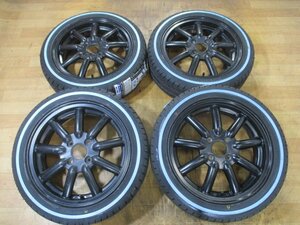 軽四 ブラック ホイール 新品 ホワイトリボンタイヤ 4本 15インチ 165/55R15 ラパン キャンバス N-BOX N-ONE ハイゼット エブリイ アトレー