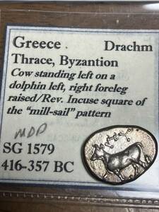 ギリシャ　トラキア　ビザンチオン　ドラクマ銀貨　牛　416-357BC 5.3g