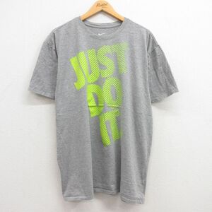 XL/古着 ナイキ NIKE 半袖 ブランド Tシャツ メンズ JUST DO IT 大きいサイズ クルーネック グレー 霜降り 23jun06 中古 2OF