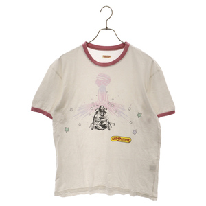 KAPITAL キャピタル 天竺 リンガー プリント半袖Tシャツ カットソー ホワイト K2103SC065