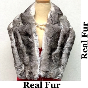 毛皮ショール チンチラ ティペット 本物毛皮 realfur リアルファー ストール 23×110cm club藤(N583)