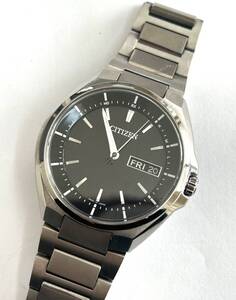 B20)100円～美品 CITIZEN/シチズン アテッサ エコドライブ 電波 黒 AT6050-54E チタン 