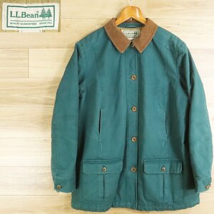 B7S/O1.10-1　L.L.Bean　エルエルビーン　ハンティングジャケット　襟コーデュロイ　カバーオール　レディース　XL　グリーン系　古着