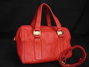 1円 ■美品■ Salvatore Ferragamo フェラガモ ヴァラ レザー 2WAY ハンドバッグ ショルダー トート レディース レッド系 BG8872