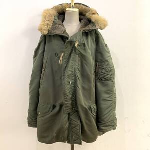 ☆訳あり 難あり 希少 50s Vintage 米軍実物 ALPHA INDUSTRIES 黒タグ N-3B フライトジャケット カーキ系 サイズL【送料一律/同梱可能】C