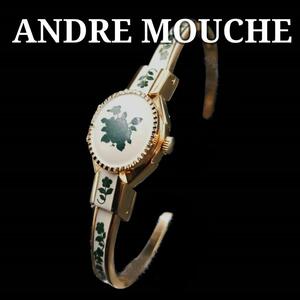 ANDRE MOUCHE アンドレムッシュ レディース クオーツ バングルウォッチ 腕時計 白文字盤 花 ゴールド Flower 