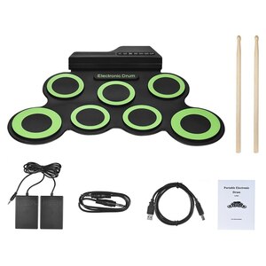 シリコン　ドラム　セット　コンパクト　折りたたみ式　デジタル電子式　初心者　 b Green 7drum Pads