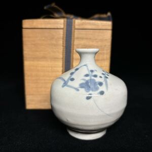 古伊万里 染付 油壺 草花文 江戸後期頃 桐箱 付属 （検） 油壷 古美術 時代物