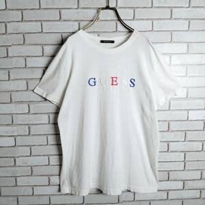GUESS☆ゲス　Tシャツ　半袖　クルーネック　ビッグロゴ　刺繍　ワッペン　ホワイト　白　L
