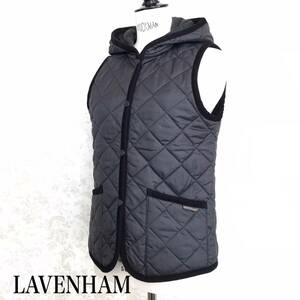  ★ LAVENHAM ラベンハム イギリス製 総 ブラック キルティング ベスト フード付き 36　S～M相当 極美品 ★