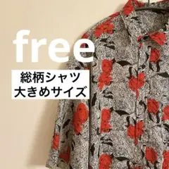 フリー/ 柄シャツ 半袖シャツ バラ シャツ 総柄 胸ポケット 大きめサイズ