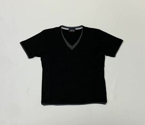 NICOLE CLUB FOR MEN ニコルクラブフォーメン // 半袖 テレコストライプ柄 ストレッチ Vネック Tシャツ カットソー (黒) サイズ 46