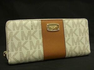 MICHAEL KORS マイケルコース MK柄 PVC×レザー ラウンドファスナー 長財布 ウォレット 札入れ 小銭入れ アイボリー系 DG0705