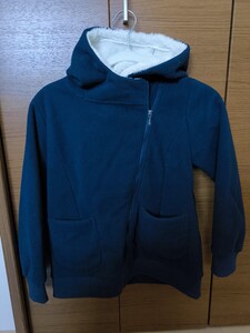 ジップアップパーカー 子供服 ボア 起毛 キッズ 140 ネイビー フード アウター 