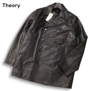 【新品 未使用】 Theory セオリー 秋冬 牛革★ 中綿入り イタリア製 カウ レザー Pコート Sz.38　メンズ 黒 定価12万　I4T03375_A#N