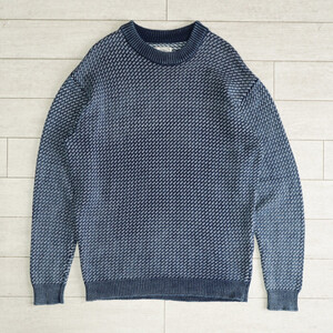 ★duffre indigo ダファーインディゴ ユーズド加工 バーズアイニット セーター L★