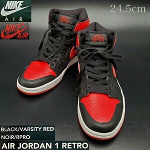 【宝蔵】美品 NIKE AIR JORDAN 1 RETRO ナイキ エアジョーダン レトロ 1272 OF 6204 136066-061 BRED 黒×赤 24.5㎝ 箱付