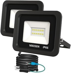 【新品送料無料】MIKISEN led 投光器 作業灯 看板灯 10w 昼光色 1200LM 6500K 100w相当 1.8コード IP66防水 アース端子付2Pプラグ