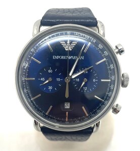 ★【稼動品】EMPORIO ARMANI エンポリオアルマーニ AR-11105 50M QZ ネイビー文字盤 スモセコ デイト メンズ腕時計 電池交換済