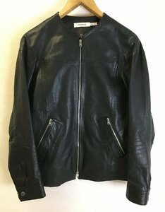 ◆nonnative ノンネイティブ 美　上質 LABORER BLOUSON COW LEATHER　ノーカラー シングル レザー ライダース ジャケット 黒 サイズ0