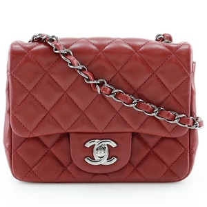 CHANEL シャネル ミニチェーンショルダー マトラッセ ショルダーバッグ ラムスキン 赤 レディース【I211824185】中古