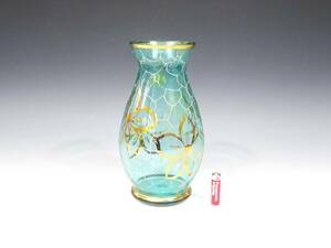 ◆(TD) 昭和レトロ ガラス製 花瓶 高さ：約24cm BOHEMIA Crystalex クリアブルー 金彩 フラワーベース 花びん 花入 花器 インテリア雑貨