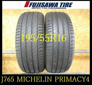 【J765】KM5309244 送料無料◆2022年製造 約7部山◆MICHELIN PRIMACY4◆195/55R16◆2本