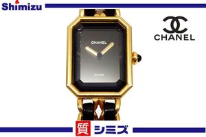 1円【CHANEL】稼働品 シャネル プルミエール Lサイズ レディース腕時計 クオーツ ブラック×ゴールドカラー ◆質屋