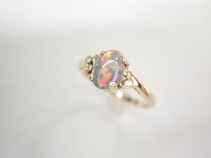 2/美品 K18 ブラックオパール0.65ct ダイヤ デザイン リング 指輪