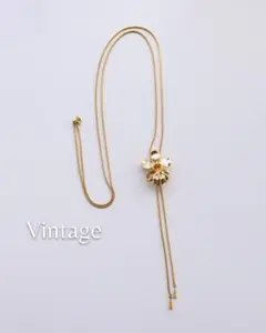フラワー 花 モチーフ ゴールドカラー vintage ループタイ ネックレス