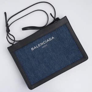 BALENCIAGA ポシェット デニムショルダーバッグ インディゴ バレンシアガ pochette denim shoulder bag ロゴ クラッチ バック 鞄 カバン