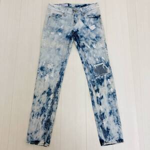 a03097 良品 SLY JEANS スライ デニム ジーンズ ダメージ加工 スリム ローライズ 25 コットン100％ 色落ち 古着感 カジュアルデニムコーデ