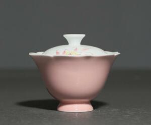 新品 　茶器　茶道具　工夫茶器　お茶を飲む　　湯飲み　茶碗　セラミック　蓋付き　手絵　ピンク