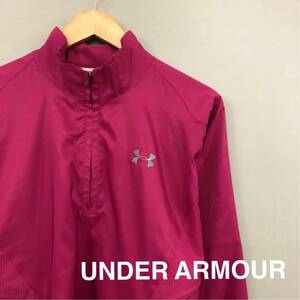 【美品　良品】アンダーアーマー UNDER ARMOUR ゴルフ ウインドジャケット プルオーバー ロゴ刺繍 ピンク メンズ SMサイズ ∬☆