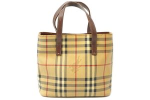 1円〜 バーバリー ミニ ハンドバッグ トート ノバチェック シャドーホース Unisex PVCレザー 茶 ブラウン Burberry 0320h