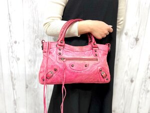 美品 BALENCIAGA バレンシアガ ザ・シティ ハンドバッグ バッグ レザー ピンク 79008