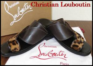 名作 Christian Louboutin レオパードサンダル クリスチャンルブタン メンズ レザー 黒 ハラコ 豹柄 黒 茶色 44 国内正規品